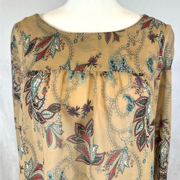 Mocha paisley print lace back long sleeve peasant top size medium - Picture 2 of 5